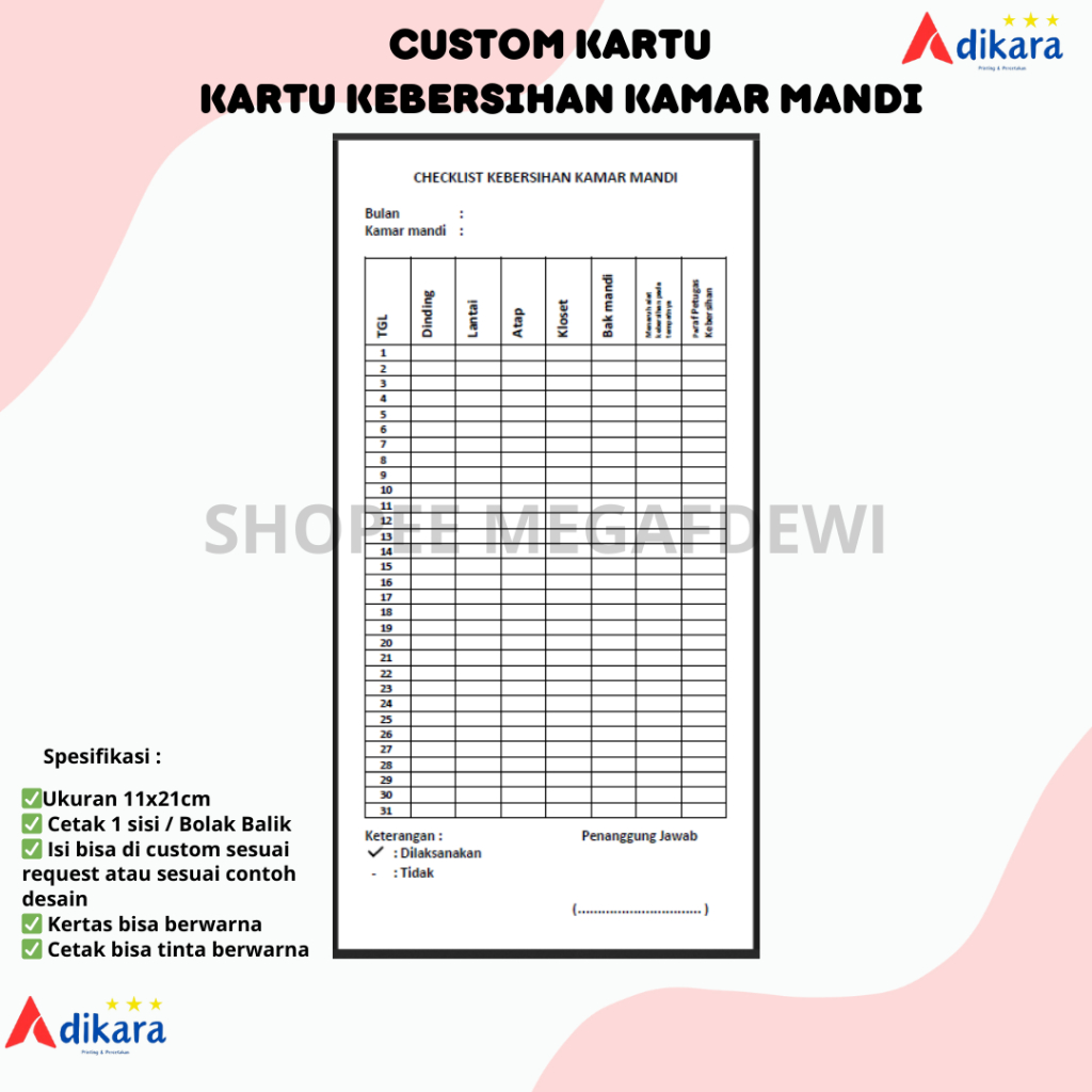 

Checklist Kebersihan Kamar Mandi | Custom By Request | Bufallo