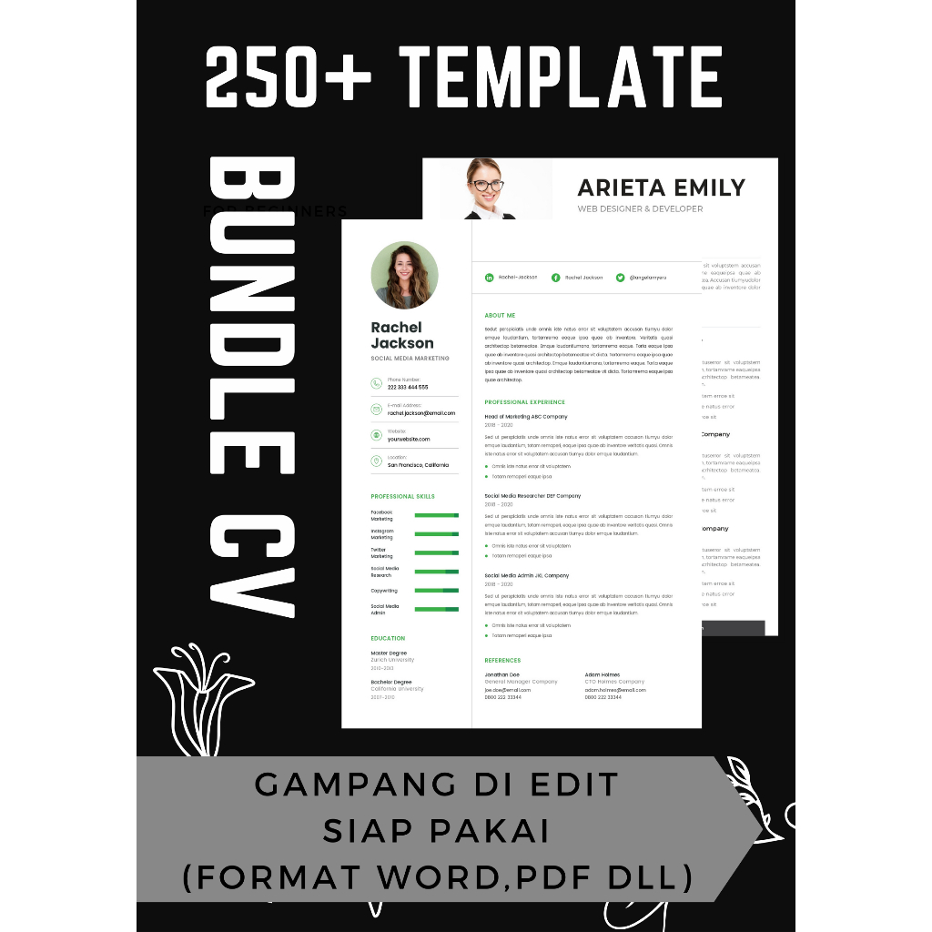 BUNDLE TEMPLATE CV (Curriculum Vitae) 250+ | FREE BONUS 100+ TEMPLATE CV