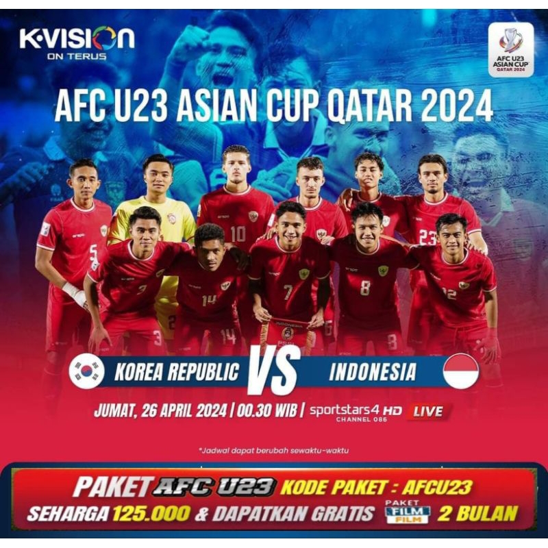 Paket KVISION AFC U23 ASIAN CUP QATAR 2024 Paket Bola Timnas Piala Asia K-Vision Promo