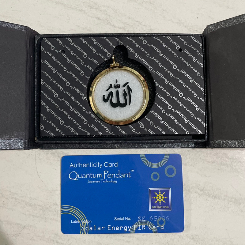 QUANTUM PENDANT sertifikat asli kalung kesehatan religi ALLAH in gold frame bio magnet tourmaline