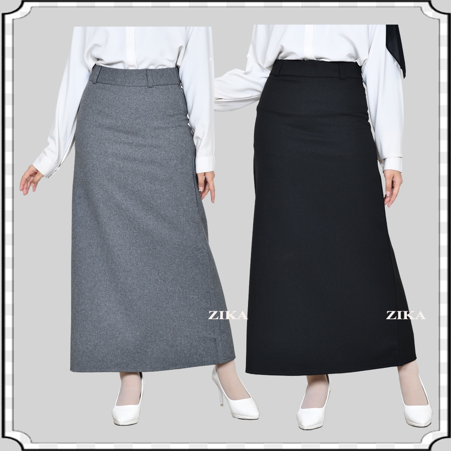 Rok Kerja Panjang Hitam Span A Line bahan Polos Jumbo Wanita dewasa Formal Kantor