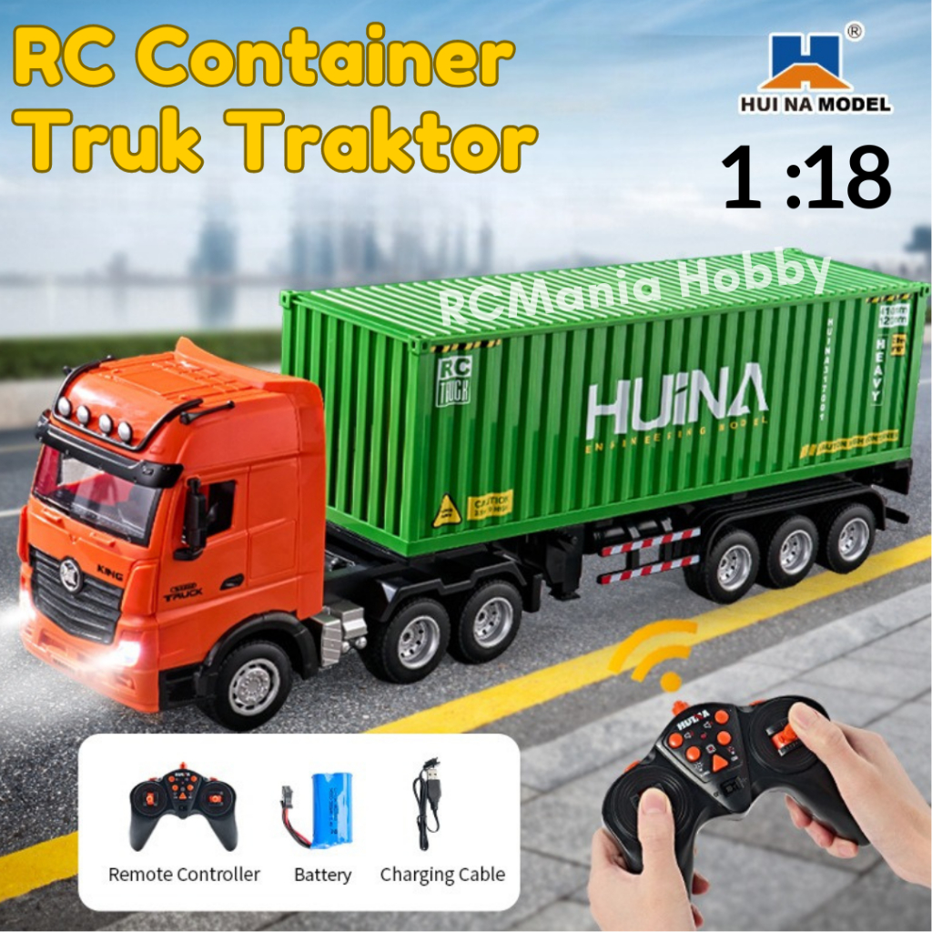 Huina 1317 RC Container Truk Traktor Mainan Anak 2.4Ghz 9Ch 1/18