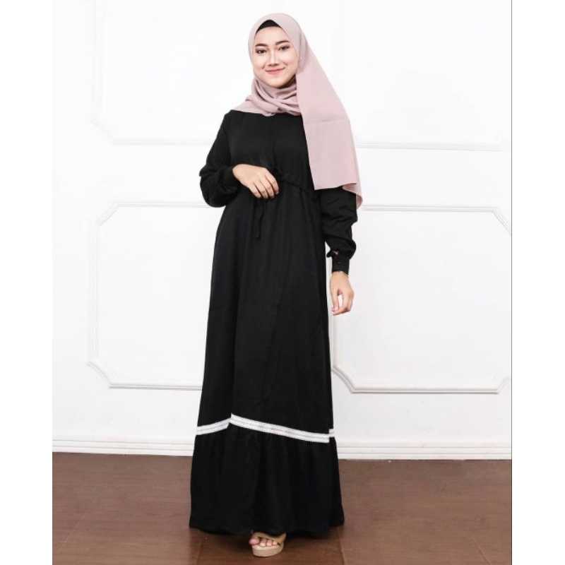 Gamis Rayon Twill Polos Renda Kekinian