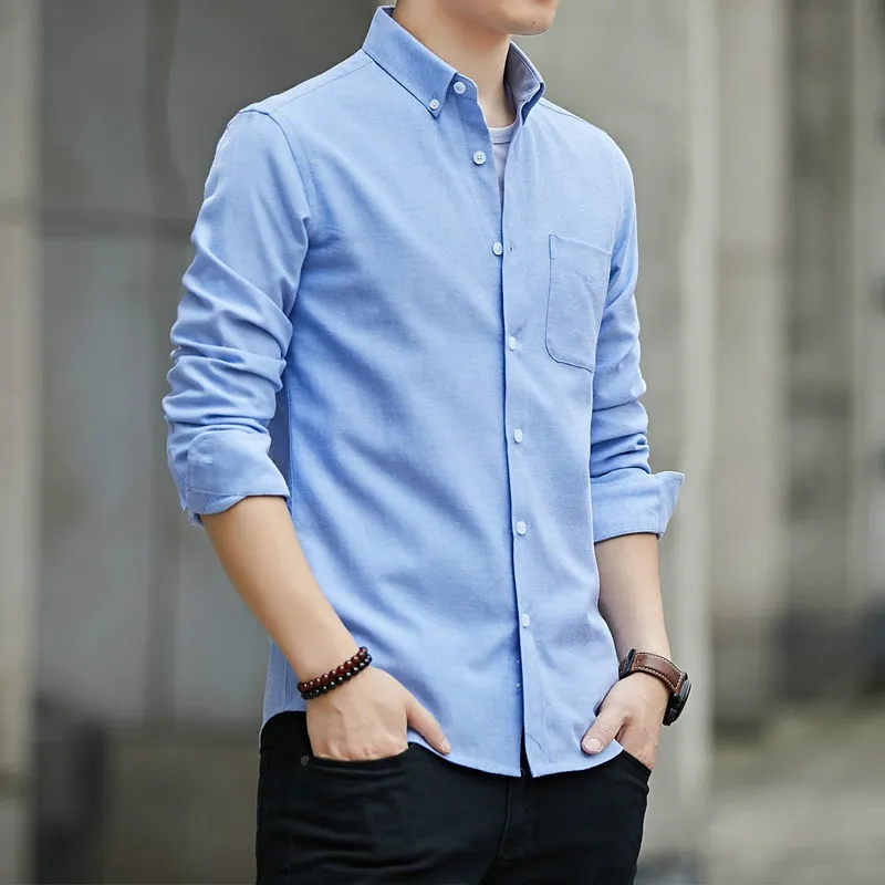 Favorit Baju Kemeja Pria Lengan Panjang Polos Sky Blue Hem Biru Langit Bahan Katun Premium