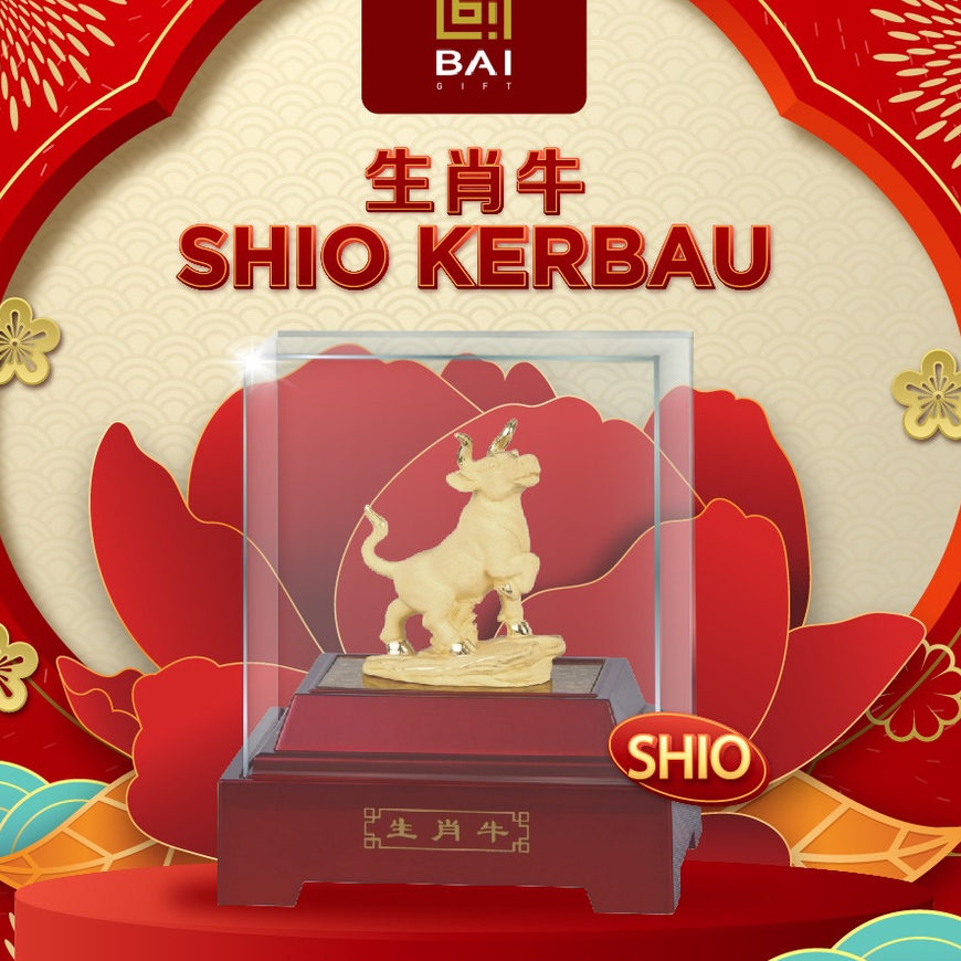 BAI GIFT Patung Shio Kerbau Lapis Emas 24K Pajangan Shio Kerbau Patung Lapis Emas Shio Kerbau