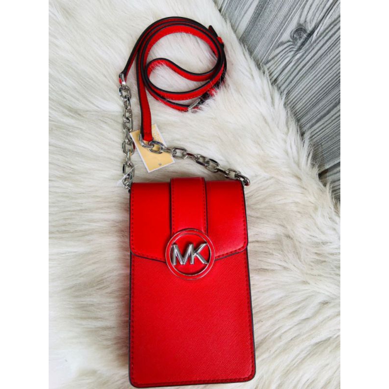 mk Carmen Small Phone Holder Crossbody Shoulder Bag Purse Handbag Bright Red n