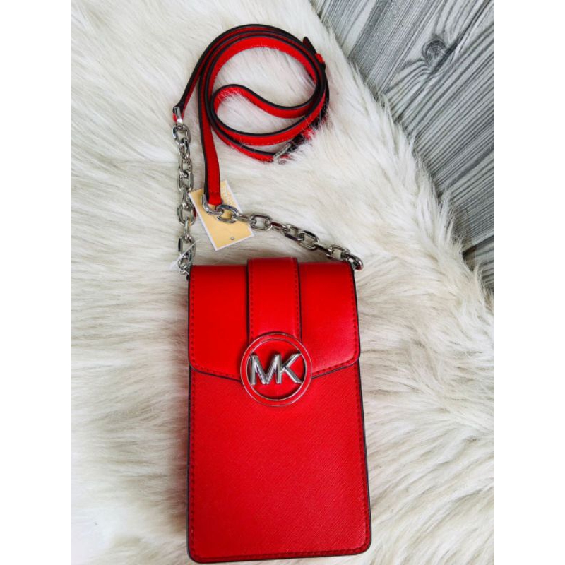 Michael Kors Carmen Small Phone Holder Crossbody Shoulder Bag Purse Handbag Bright Red n