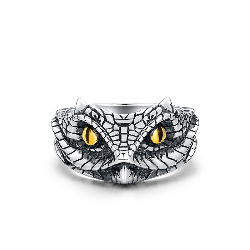 Cincin Mata Ular - Horn Snake Ring For Men / Cincin Ular Tanduk / Cincin Pria Motif Kepala Ular / Ci