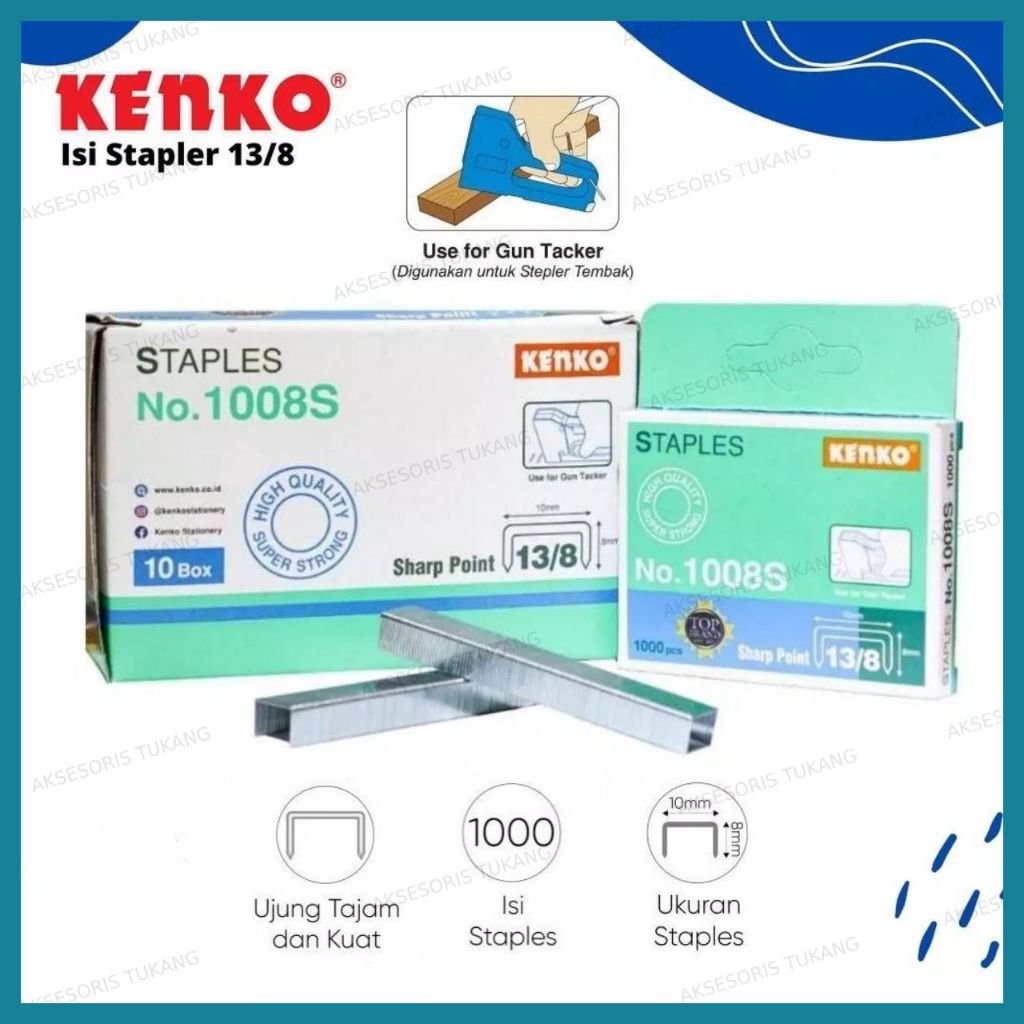 

Isi Staples Kenko Refill Stapler Anak Hekter Tembak Gun Tacker 8mm 1008S (13/8)