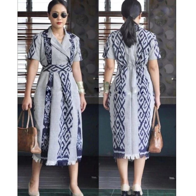 DRESS TUNIK TENUN WANITA, TUNIK WANITA, DRESS PESTA, DRESS KANTOR, DRESS TUNIK KERJA