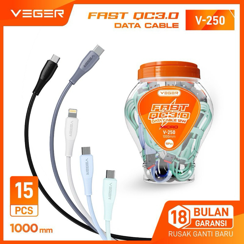 kabel VEGER V250 Micro / V260 Type C / V270 ios Lightning FastChager Per PCS