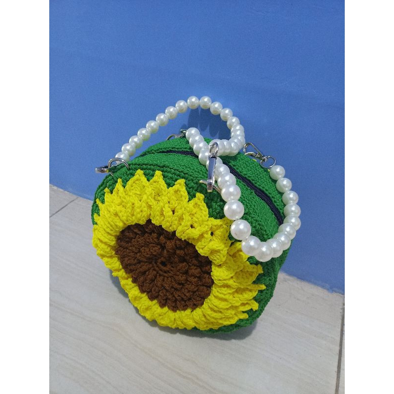 tas rajut bunga matahari