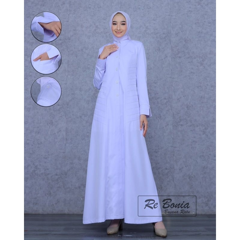 gamis putih re bonia gamis pdh PNS ASN guru baju kerja gamis putih