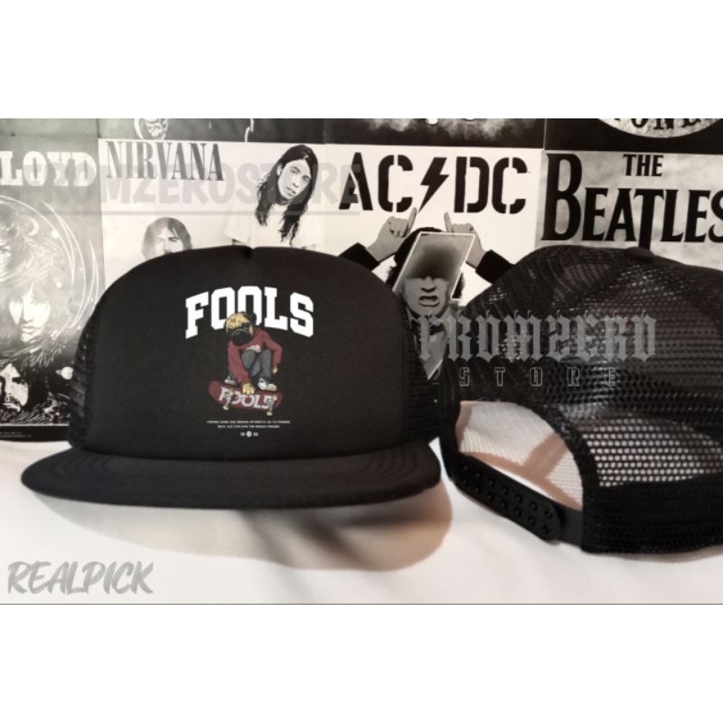 Topi Snapback Jaring Terbaru- Topi truckle datar Logo  SKATE FOOLS