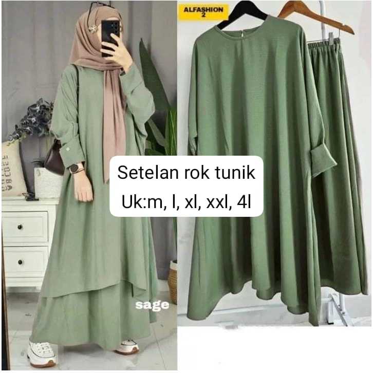Lusie setelan tuni rok one set crinkle jumbo terbaru