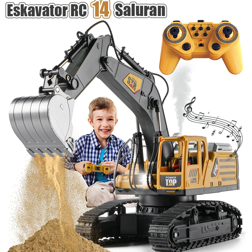 STOK TERBARU TATAJOY Excavator Remote Control Mainan Excavator RC Excavator 14 Channel Mobil Remote 