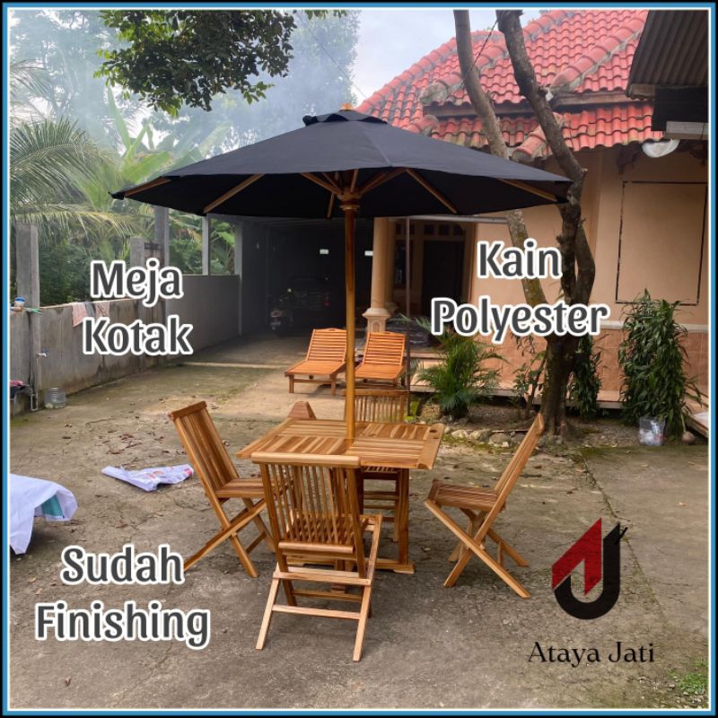 Set Payung Taman Outdoor Payung Meja Kursi Pantai Payung Taman Kayu Jati