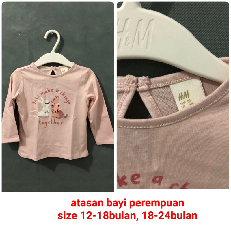 H&M new ori baju atasan bayi perempuan pink