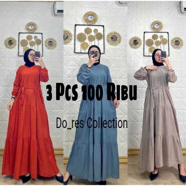 3 Pcs 100 Ribu Gamis Rempel Maxi Jumbo Rayon Twill Model Kekinian/Gamis Viral