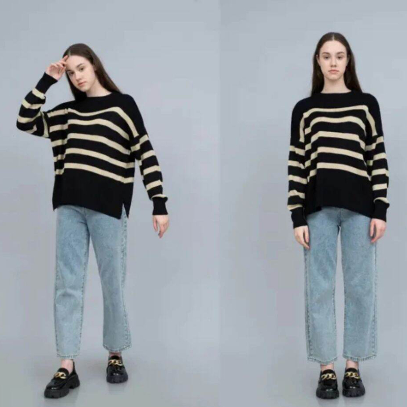 Maudy Sweater Premium - Atasan Rajut Maudy Garis Knit Korean Style Termurah