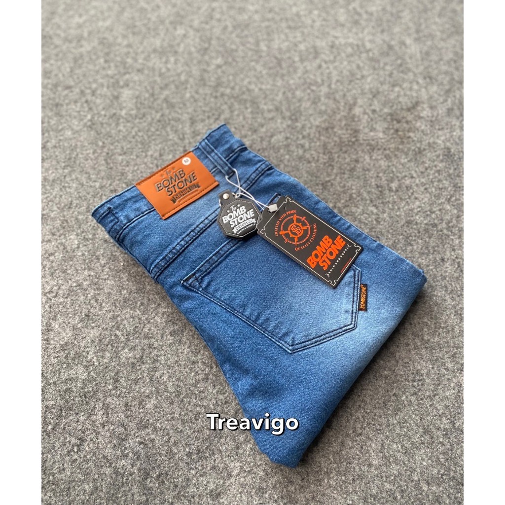 BoombStone Celana Jeans Panjang Pria Slim Fit Denim Stretch Biru Langit/Bioblits