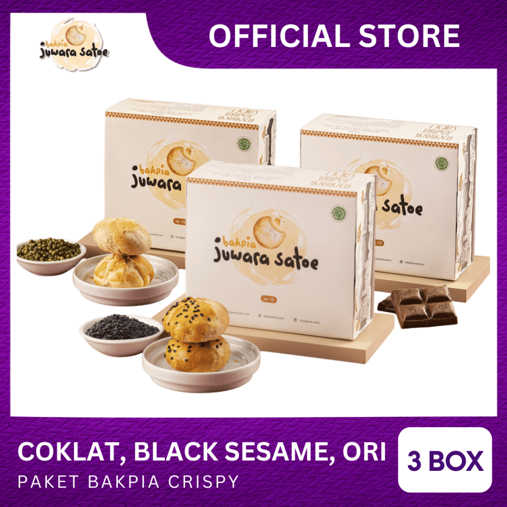 

[ 3 BOX ] PAKET BAKPIA CRISPY (COKLAT, BLACK SESAME, ORI) - BAKPIA JUWARA SATOE