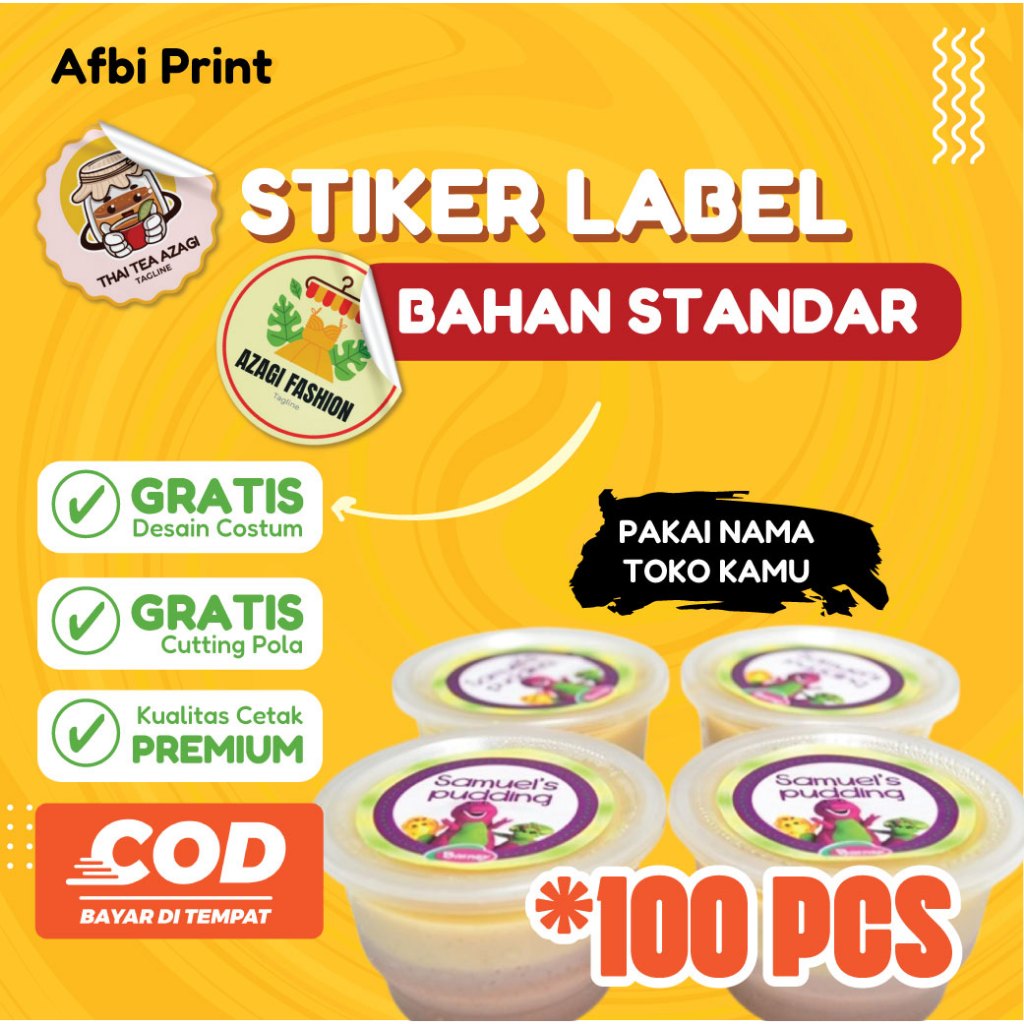 

Stiker Label Kemasan Makanan Paket 100 Pcs Free Desain - Afbi Print - 3x3cm, 100 pcs