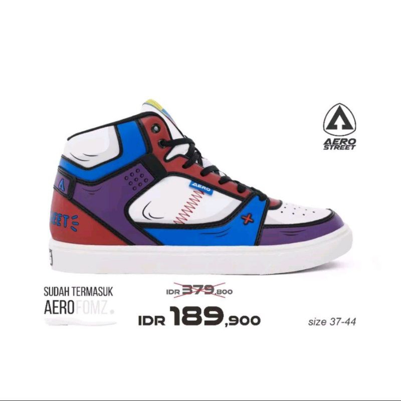 Aerostreet 37-44 Hoops High 2D Thermochromic Putih Biru Royal Hitam - Sepatu Sneakers Casual