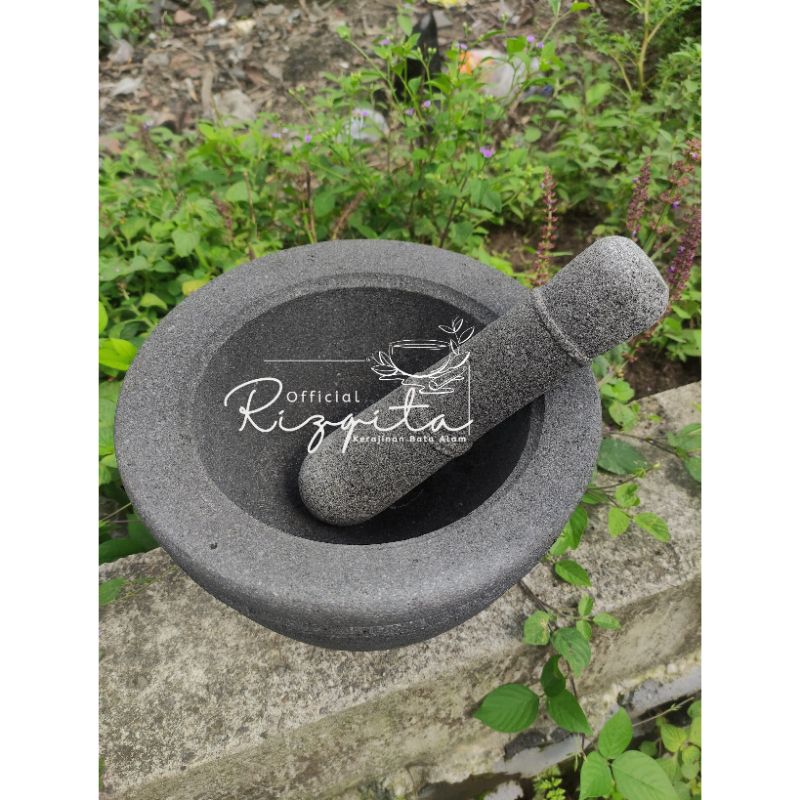 LUMPANG BATU ASLI + ALU ukuran 25cm/PENUMBUK BATU/TUMBUKAN BATU/TUMBUKAN BATU GUNUNG/TUMBUKAN BATU M