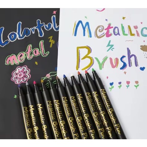 

D3W! [CAS] AIYE Spidol Metallic Highlighter Brush 1 Set 10 Colors Marker Pens DIY Drawing Fine Tip