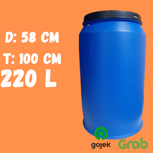 Tangki Tong Air Drum Tempat Sampah Biru Tebal Gentong 200L 220L  Liter HDPE