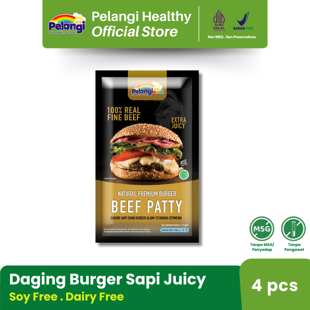 

PELANGI Burger Sapi - Beef Patty Premium - Dairy Free No MSG No Preservatives Halal BPOM