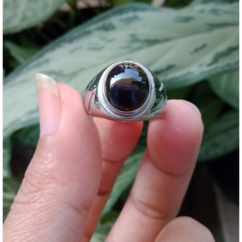 cincin Batu akik natural Yaman Wulung original kantoran ring titanium