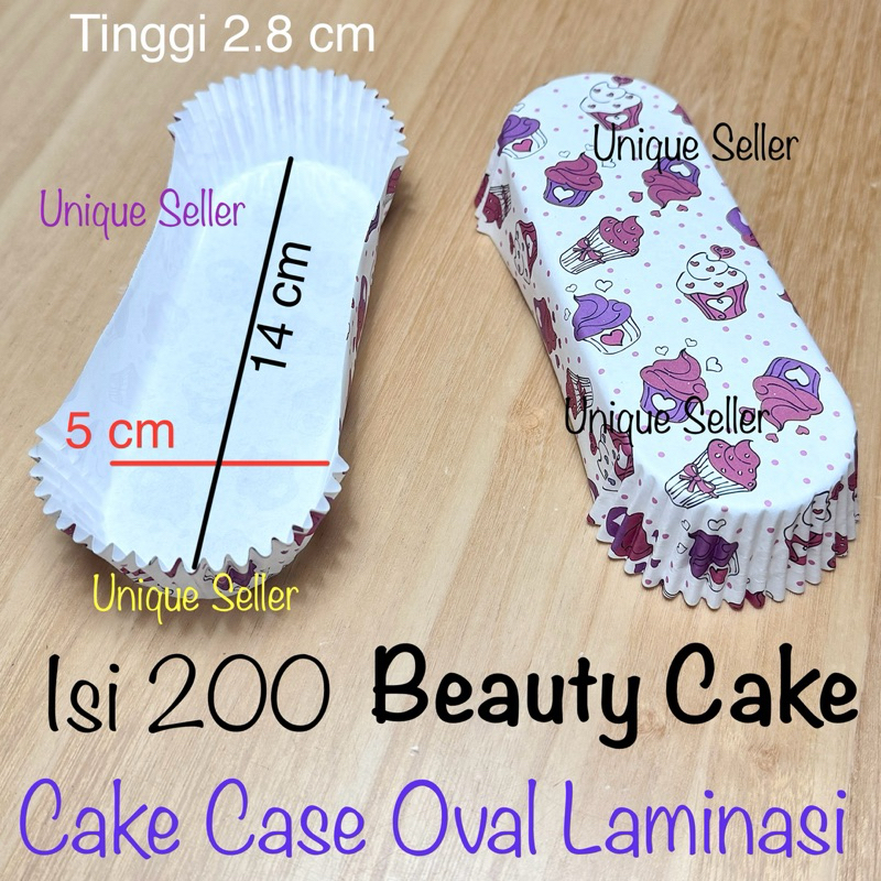 Baru [Isi200] Cake Case Oval Lonjong Laminasi Beauty Cake 14X5X2.8 Cm Anti Minyak / Paper Cup Case