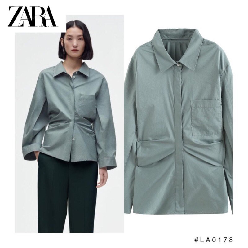 |Zara|Shirt kemeja blouse poplin wrap atasan kantor wanita original new