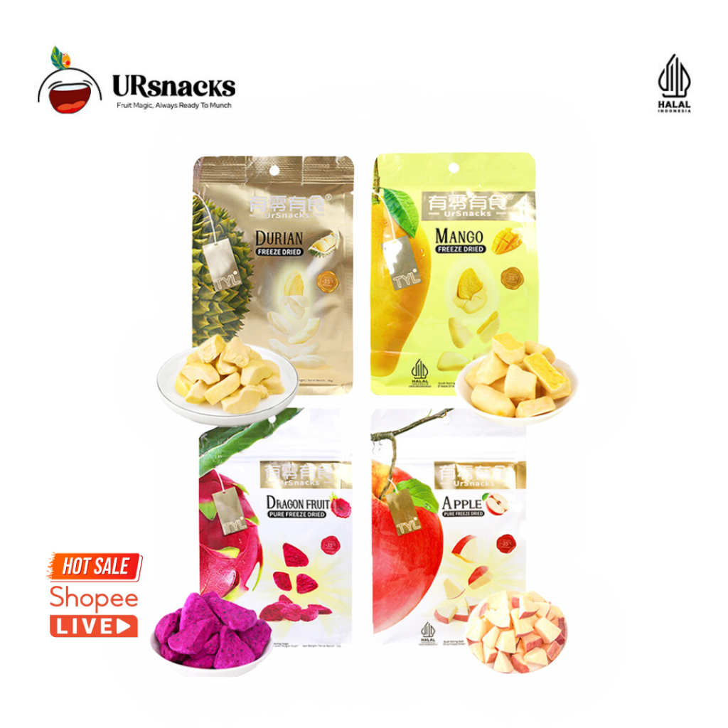 

URSNACKS Bundle Of 4 - Freeze Dried Keripik Sehat Durian + Mango + Apple + Dragon Fruit