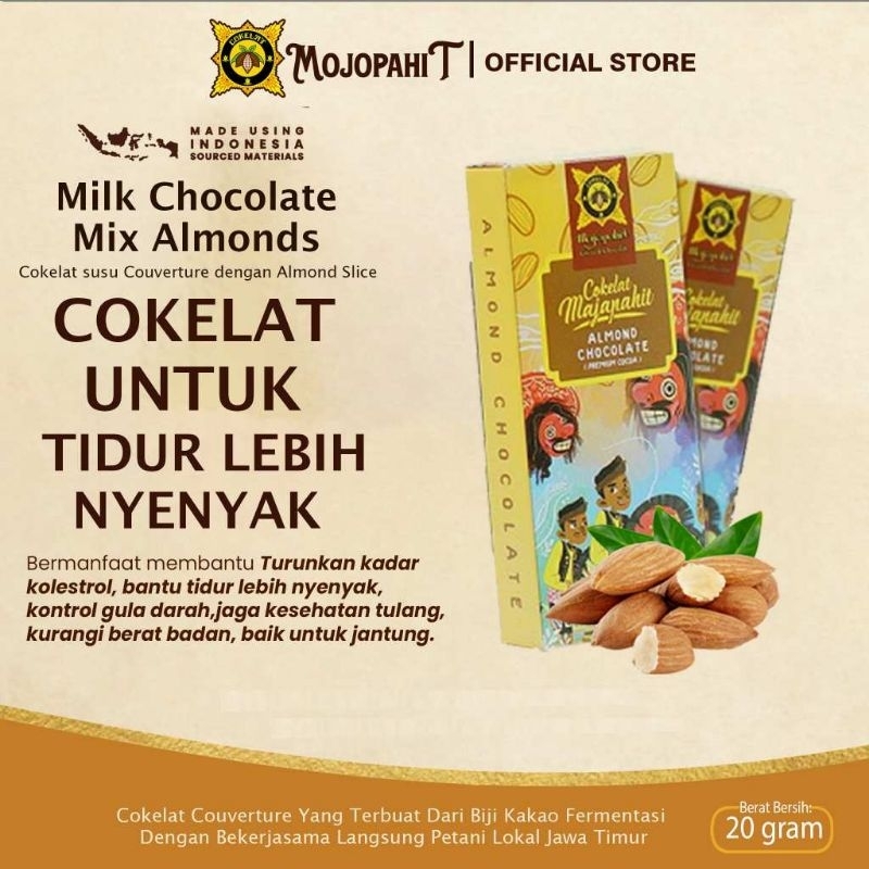 

Almond Chocolate | Cokelat Susu isi Almond | Cokelat Majapahit bar 10 gr