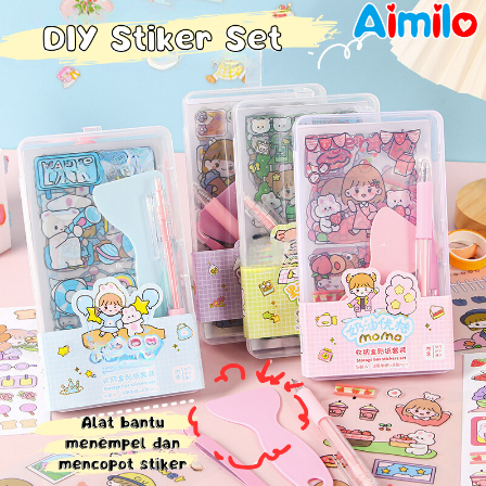 

Sticker Set Storage Box Kit Paket Kotak Sticker isi 16 lembar Sticker Aesthetic Warna Pastel Lucu Kartun