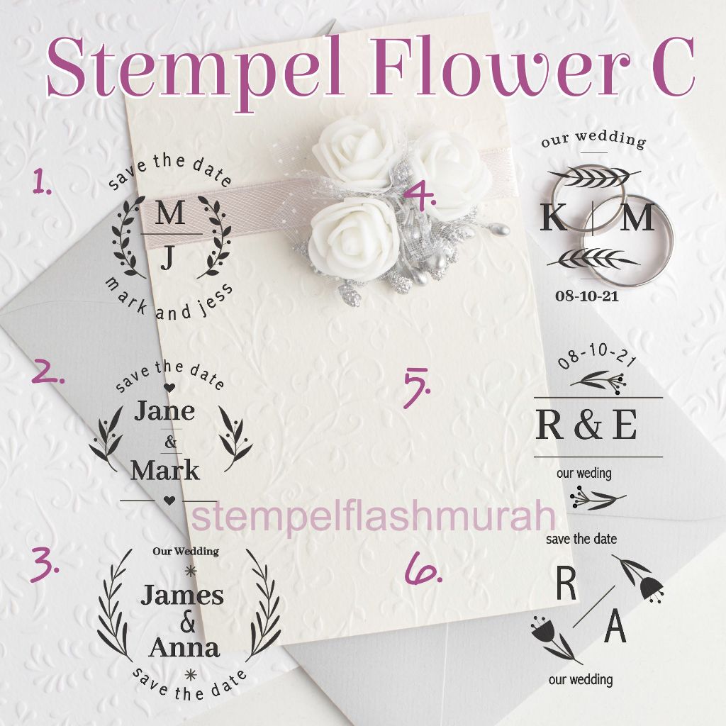 

stempel custom C desain bunga flash tinta otomatis wedding flower undangan dekorasi pernikahan