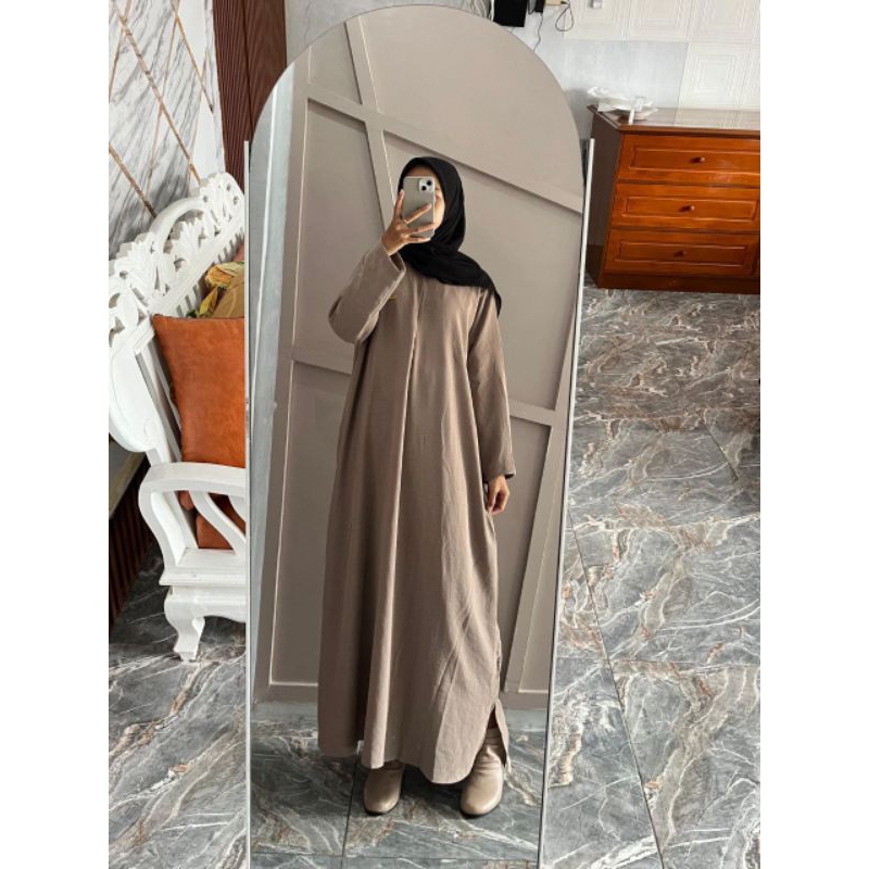 [BEST SELLER] Daily Polos Long Busui | Gamis Simple Abaya-Latte