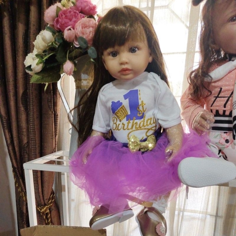 Reborn FULL Silikon 55 cm Premium Sangat Cantik Original Rambut Lurus Keriting