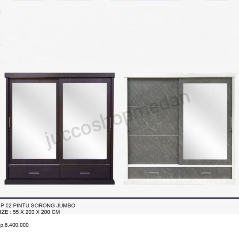 Lemari Pakaian 2 pintu Sliding Jumbo - Lemari Pakaian 2 pintu Minimalis - Lemari Pakaian 4 pintu kay