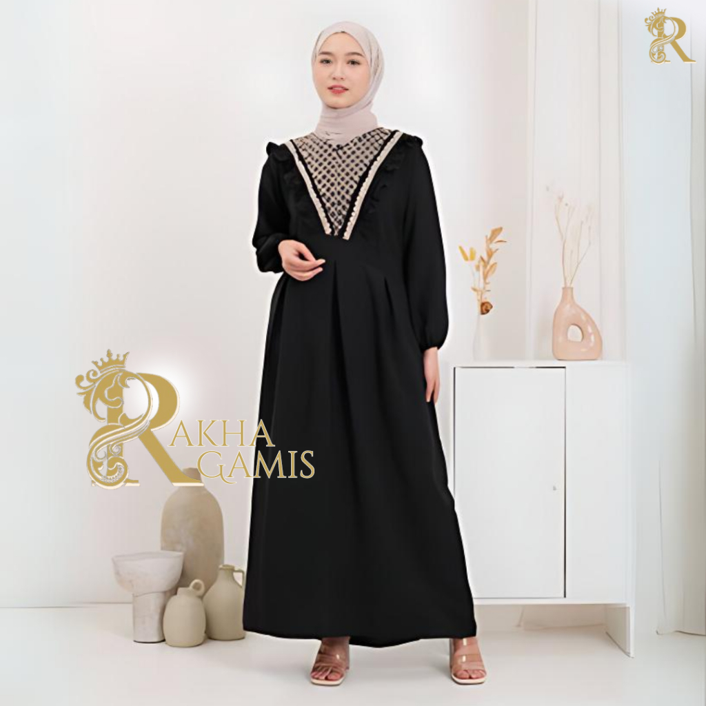 Yasmine Brokat Cringkel gamis Lebaran -abaya satin hijab kondangan simple hitam polos terbaru elegan