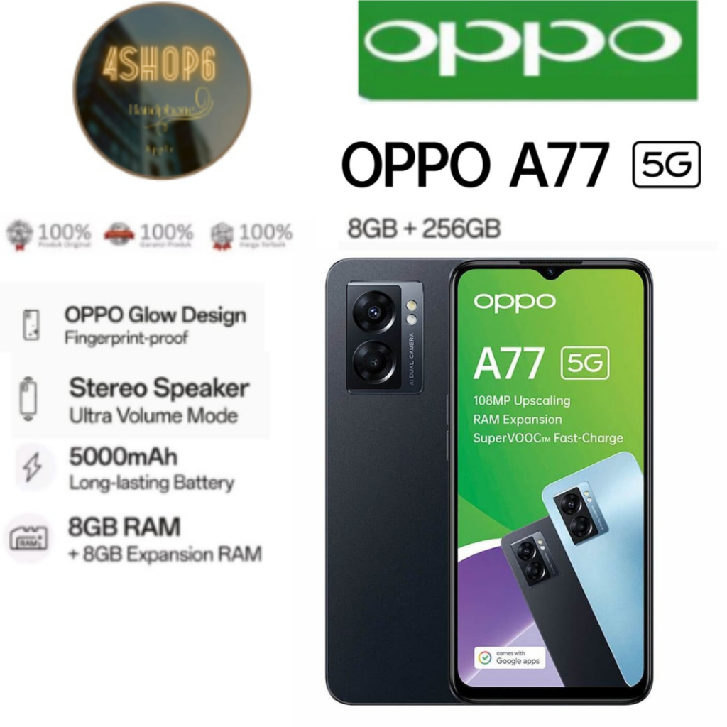 Hp Oppo A77 5G RAM 8gb/256gb ORI Baterai 5000mAh Garansi 12 Bulan