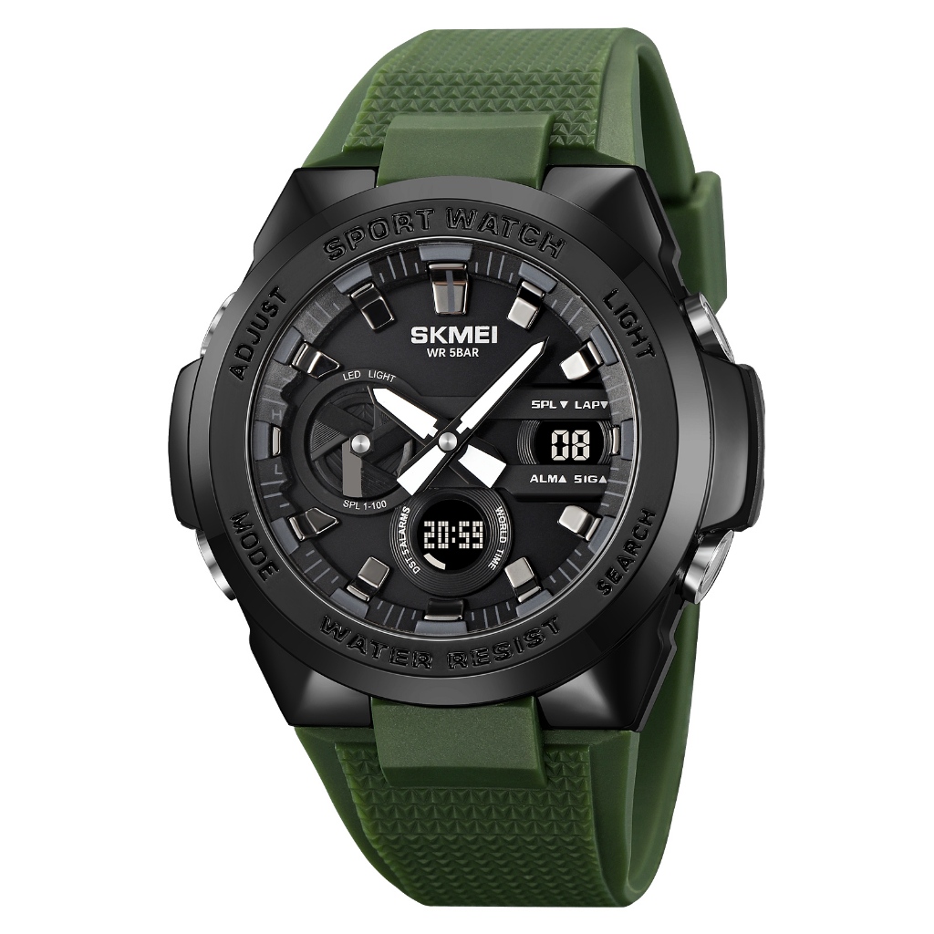 SKMEI 2105 Jam Tangan Pria Digital Analog Sport Watch Anti Air 5 Bar MGOS-Green Army