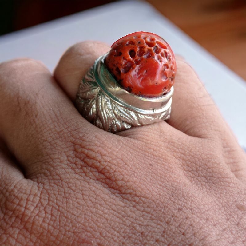 cincin batu Marjan laut merah natural jumbo