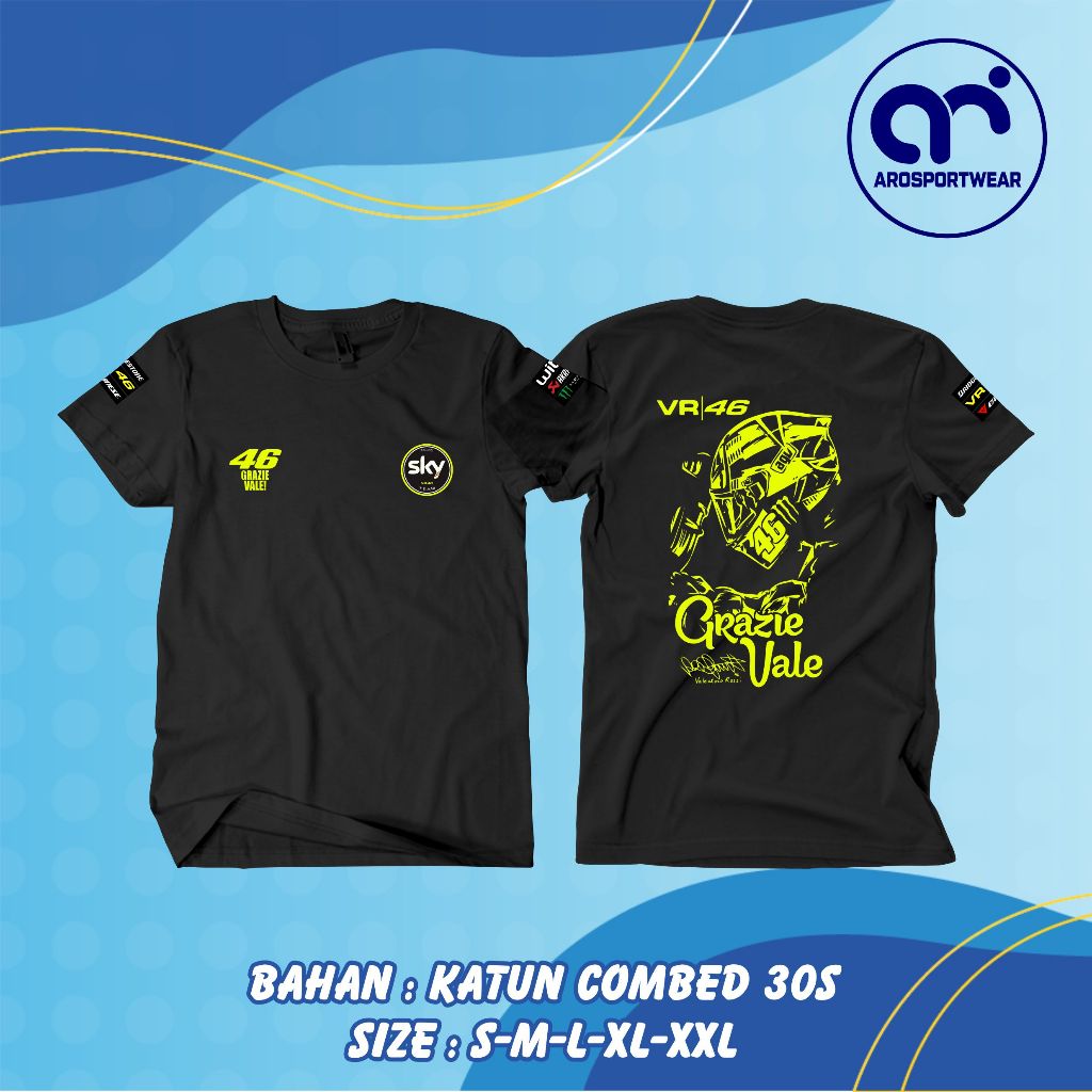 Kaos Dewasa Baju VALENTINO ROSSI SILUET RIDER LAST RACE GRAZIE VALE VR 46 EKSLUSIF SKY RACING TEAM Y