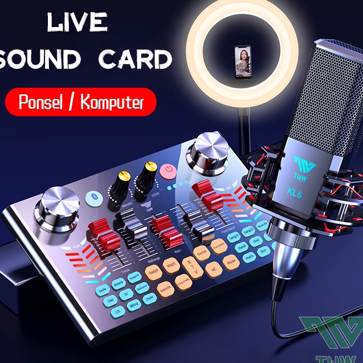 Berlimpah TNWV18 Sound Card Bluetooth Live SoundCard V18 Soundcard Audio Live Mixer untuk Live strea