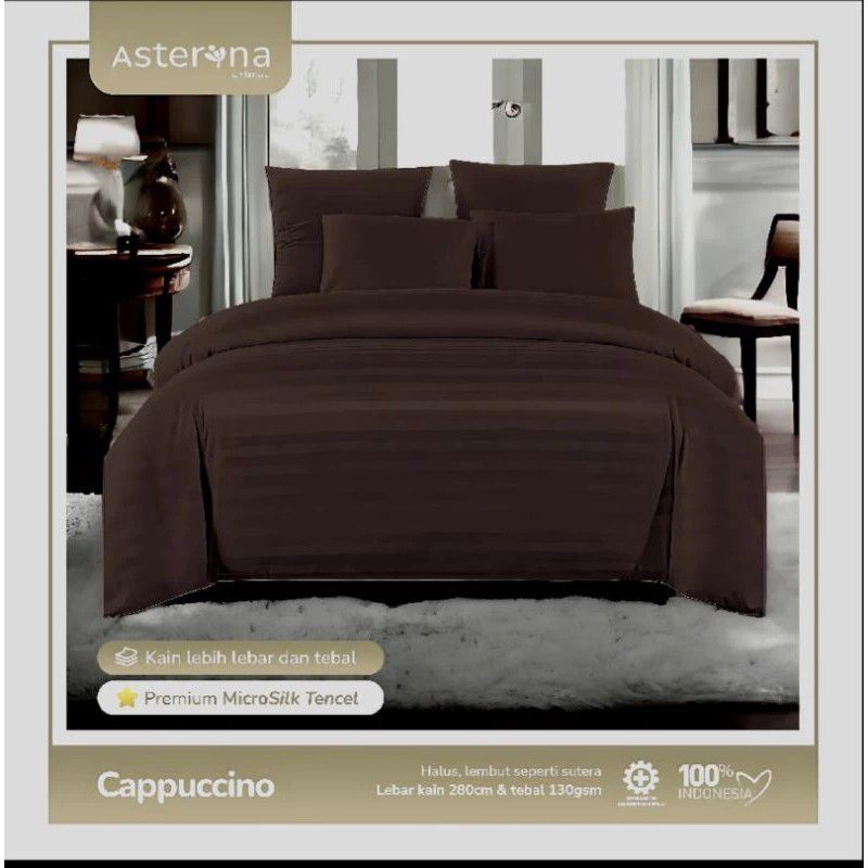 Sprei set Anti Geser hotel microsilk tencel salur capucino