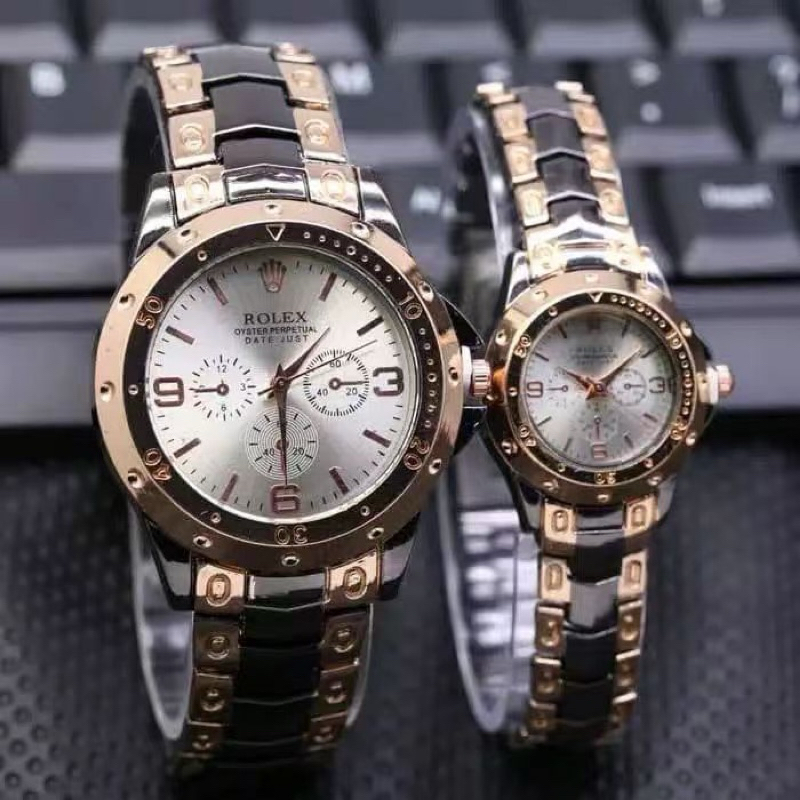 ( BISA COD ) JAM TANGAN COUPLE RANTAI CHRONO OFF ROLEX 1257J